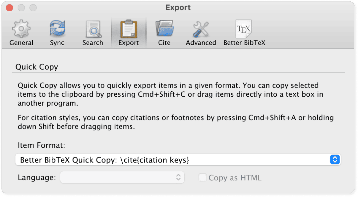 Zotero Quick Copy Better BibTeX options